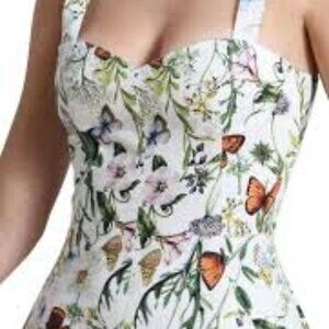 NWT Avec Les Filles botanical butterfly midi cotton flare dress size 14